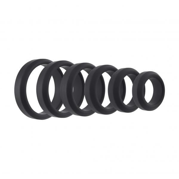Adam & Eve 6 Pc Silicone Penis Ring Set - Black