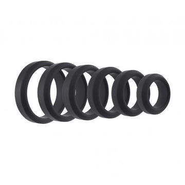 Adam & Eve 6 Pc Silicone Penis Ring Set - Black