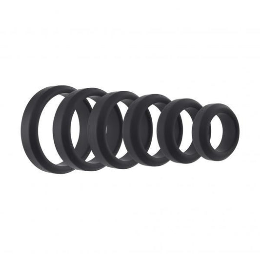 Adam & Eve 6 Pc Silicone Penis Ring Set - Black