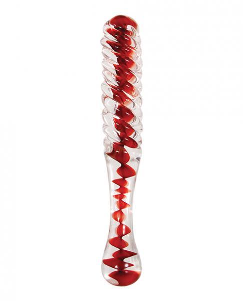 Adam & Eve Eve's Sweetheart Swirl Glass Dildo - Clear/red