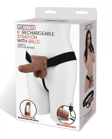 Lux Fetish 6" Rechargeable Strap On W/balls - Brown