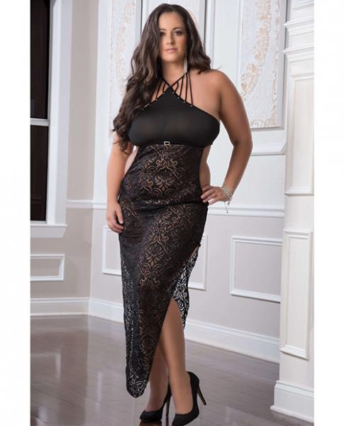 Shoulder Baring Laced Night Dress Black Qn