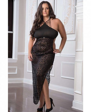 Shoulder Baring Laced Night Dress Black Qn