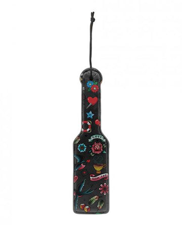 Shots Ouch Old School Tattoo Style Printed Paddle - Black