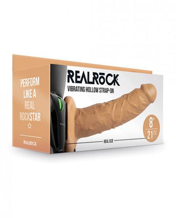 Shots Realrock 8" Vibrating Hollow Strap On W/o Balls - Tan