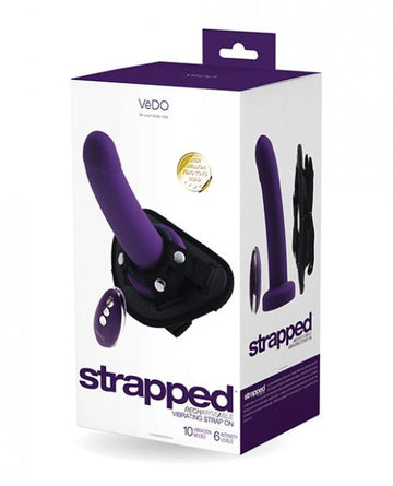 Vedo Strapped Rechargeable Vibrating Strap On - Deep Purple