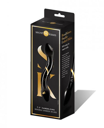 Secret Kisses 7.5" Handblown Double Ended Dildo - Black/gold