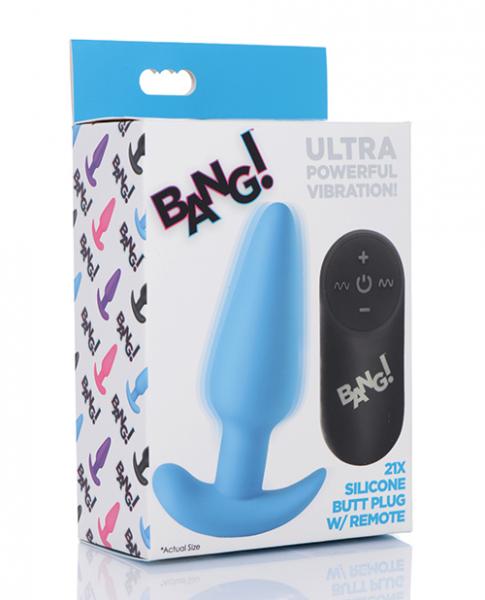 Bang! 21x Vibrating Silicone Butt Plug W/remote - Blue