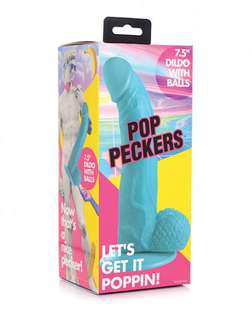 Pop Peckers 7.5" Dildo W/balls - Blue