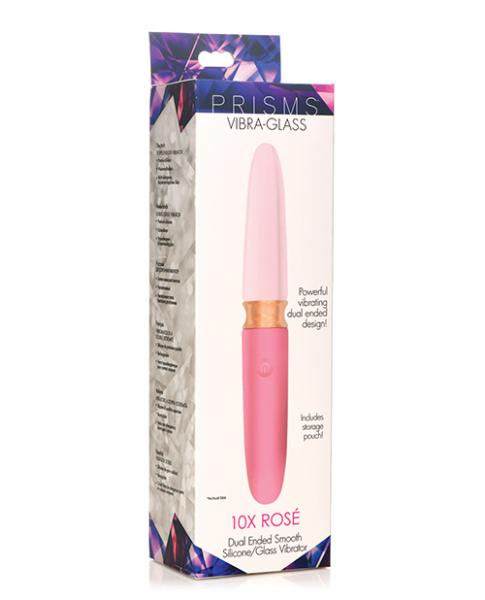 Prisms Vibra-glass 10x Dual Ended Smooth Silicone/glass Vibrator - Rose