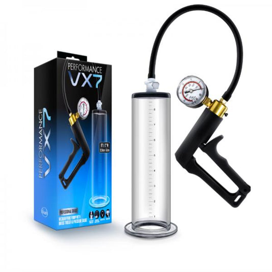 Performance - Vx7 Vacuum Penis Pump With Brass Trigger & Pressure Gauge  -  Clear