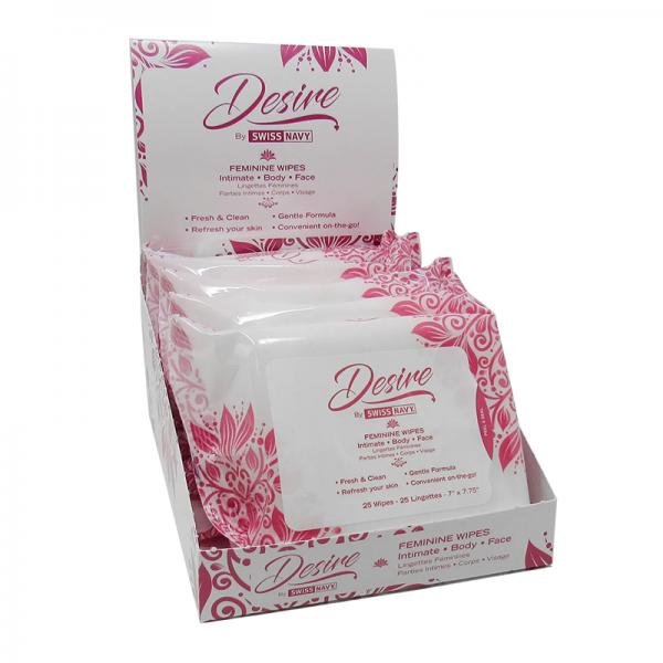 Desire Unscented Feminine Wipes 25ct/6ct Display Box