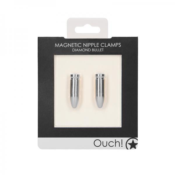 Ouch Magnetic Nipple Clamps - Diamond Bullet - Silver