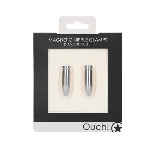 Ouch Magnetic Nipple Clamps - Diamond Bullet - Silver