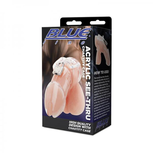 Blue Line Acrylic See-thru Chastity Cage