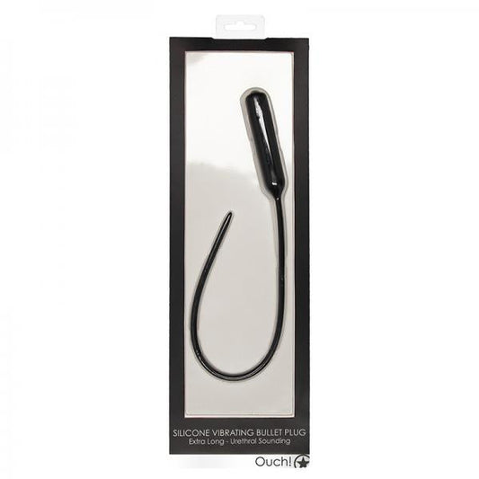 Silicone Vibrating Bullet Plug Extra Long - Urethral Sounding - Black