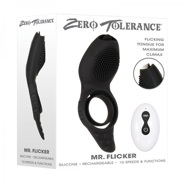 Zt Mr. Flicker Vibrating Silicone Cock Ring Black