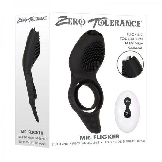Zt Mr. Flicker Vibrating Silicone Cock Ring Black