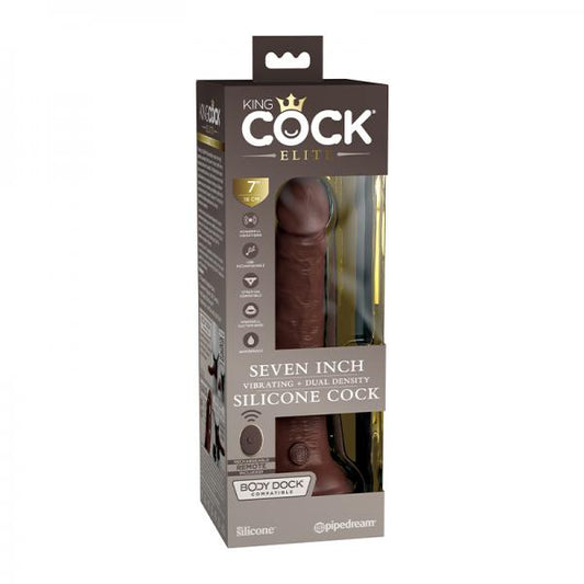 King Cock Elite Vibrating Silicone Dual-density Cock With Remote 7 In. Brown