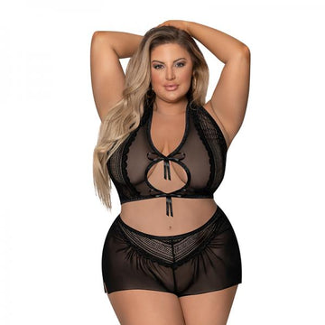 Magic Silk Modern Romance Haltr & Tap Panty Black Queen Size