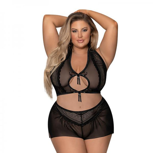 Magic Silk Modern Romance Haltr & Tap Panty Black Queen Size