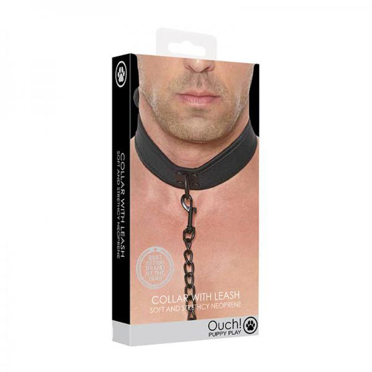 Puppy Play Neoprene Collar With Leash Black