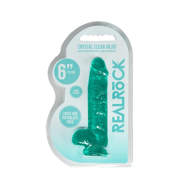 Realrock Crystal Clear Realistic Dildo With Balls 6 In. Turquoise