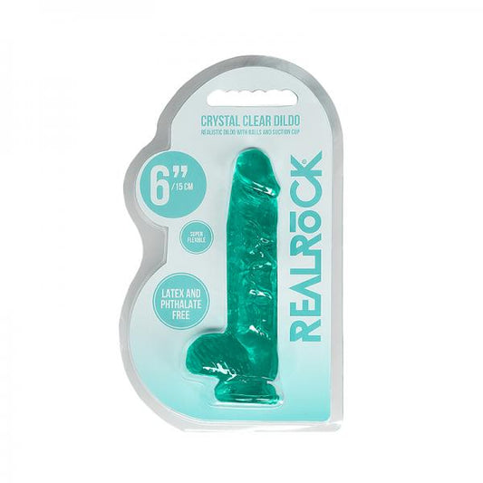 Realrock Crystal Clear Realistic Dildo With Balls 6 In. Turquoise