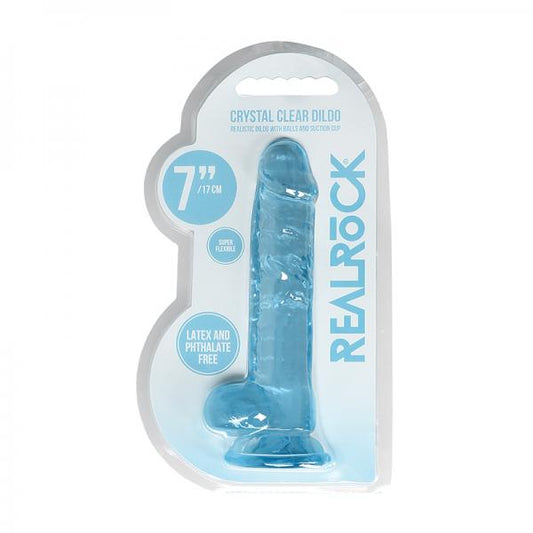 Realrock Crystal Clear Realistic Dildo With Balls 7 In. Blue