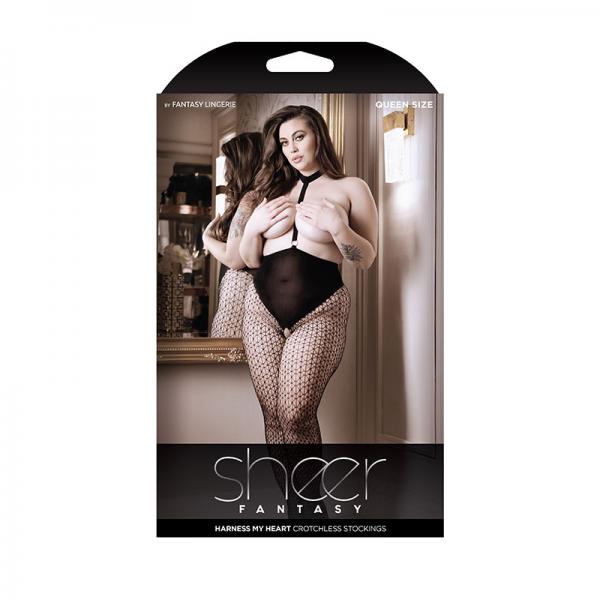 Sheer Harness My Heart Crotchless Stockings Black Queen