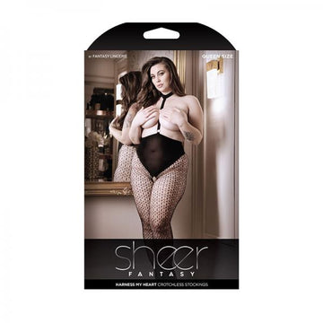 Sheer Harness My Heart Crotchless Stockings Black Queen