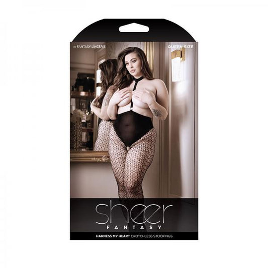 Sheer Harness My Heart Crotchless Stockings Black Queen