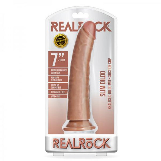 Realrock Slim Realistic Dildo With Suction Cup 7 In. Caramel