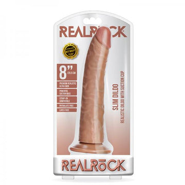 Realrock Slim Realistic Dildo With Suction Cup 8 In. Caramel