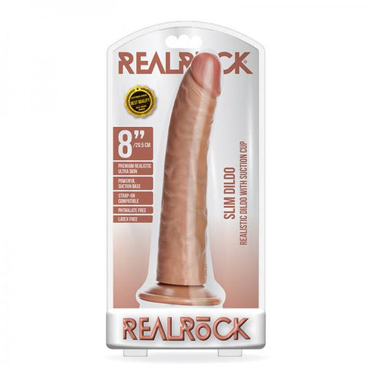 Realrock Slim Realistic Dildo With Suction Cup 8 In. Caramel