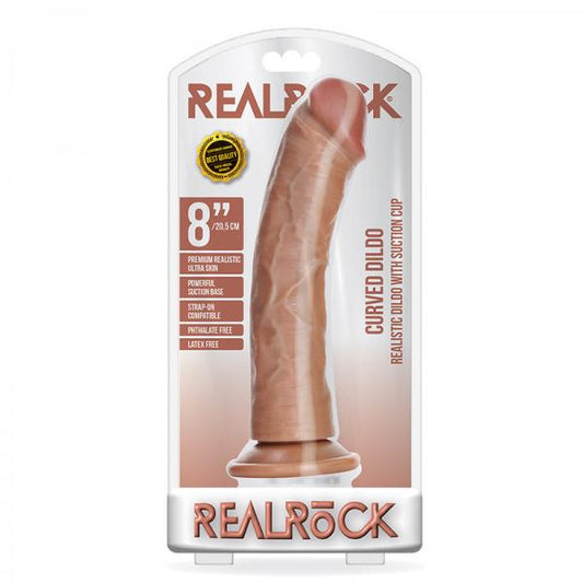 Realrock Curved Realistic Dildo With Suction Cup 8 In. Caramel