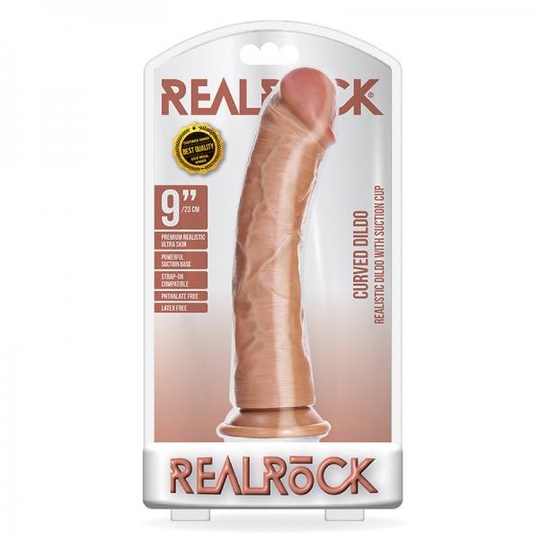 Realrock Curved Realistic Dildo With Suction Cup 9 In. Tan