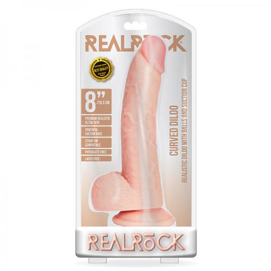 Realrock Curved Realistic Dildo With Balls And Suction Cup 8 In. Light