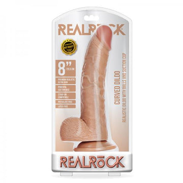 Realrock Curved Realistic Dildo With Balls And Suction Cup 8 In. Tan