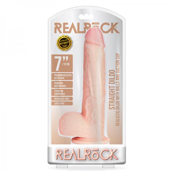 Realrock Straight Realistic Dildo With Balls And Suction Cup 7 In. Light