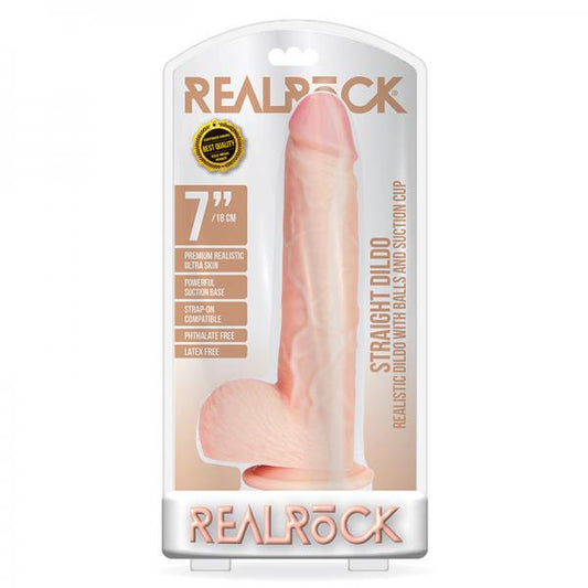 Realrock Straight Realistic Dildo With Balls And Suction Cup 7 In. Light