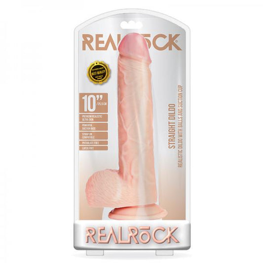 Realrock Straight Realistic Dildo With Balls And Suction Cup 10 In. Light