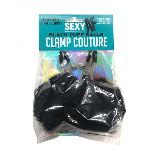 Af Sexy Nipple Clamps Black Puff Balls