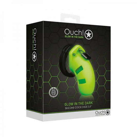 Ouch! Glow Model 20 Cock Cage 3.5 In. - Glow In The Dark - Green