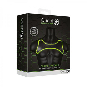 Ouch! Glow Neoprene Harness - Glow In The Dark - Green - L/xl