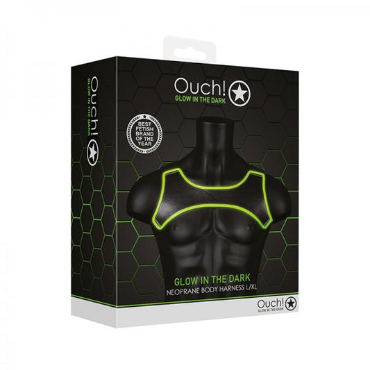 Ouch! Glow Neoprene Harness - Glow In The Dark - Green - L/xl