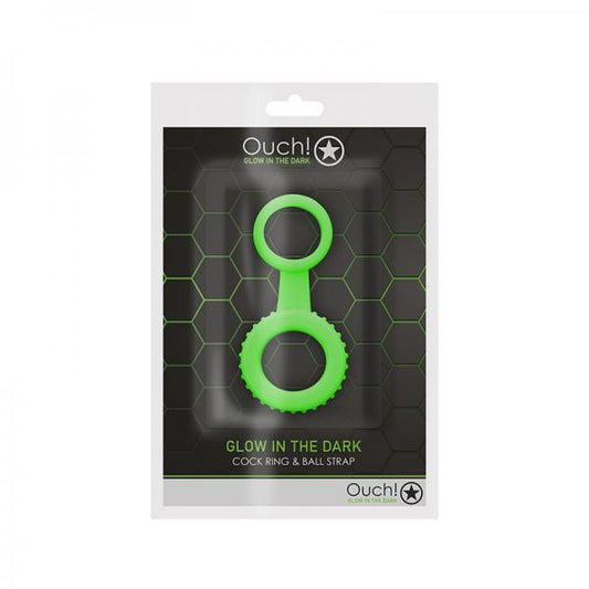 Ouch! Glow Cock Ring & Ball Strap - Glow In The Dark - Green