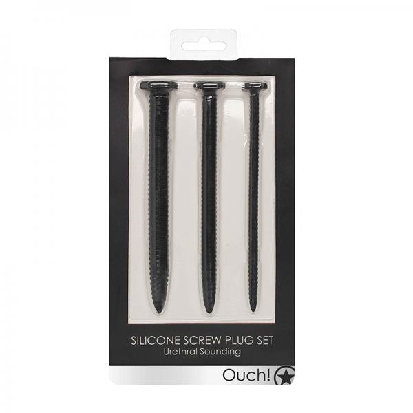 Ouch! Urethral Sounding - Silicone Screw Plug Set - Black
