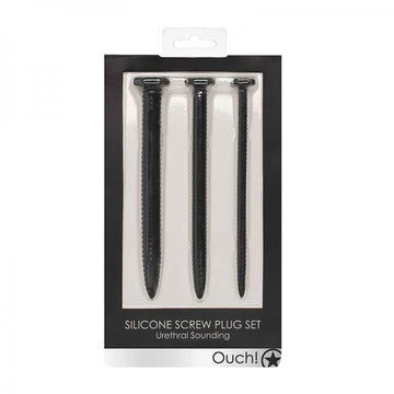 Ouch! Urethral Sounding - Silicone Screw Plug Set - Black