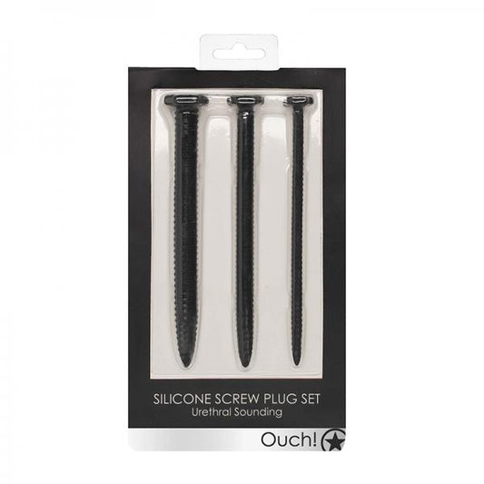 Ouch! Urethral Sounding - Silicone Screw Plug Set - Black
